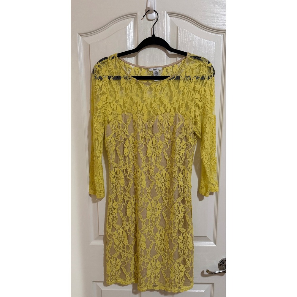 Bar III Yellow Floral Lace Sheath Dress Lined Women's Fairycore Women's Large